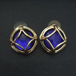 Vintage Joan Rivers post-back gold/ blue earrings